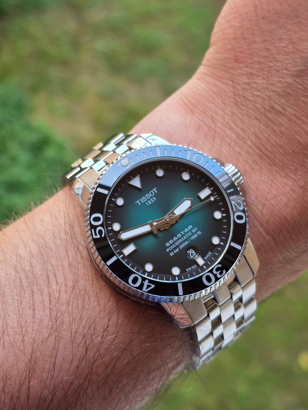 Tissot Seastar 1000 Powermatic 80 – Model deosebit, cadran Verde/Smarald în degrade