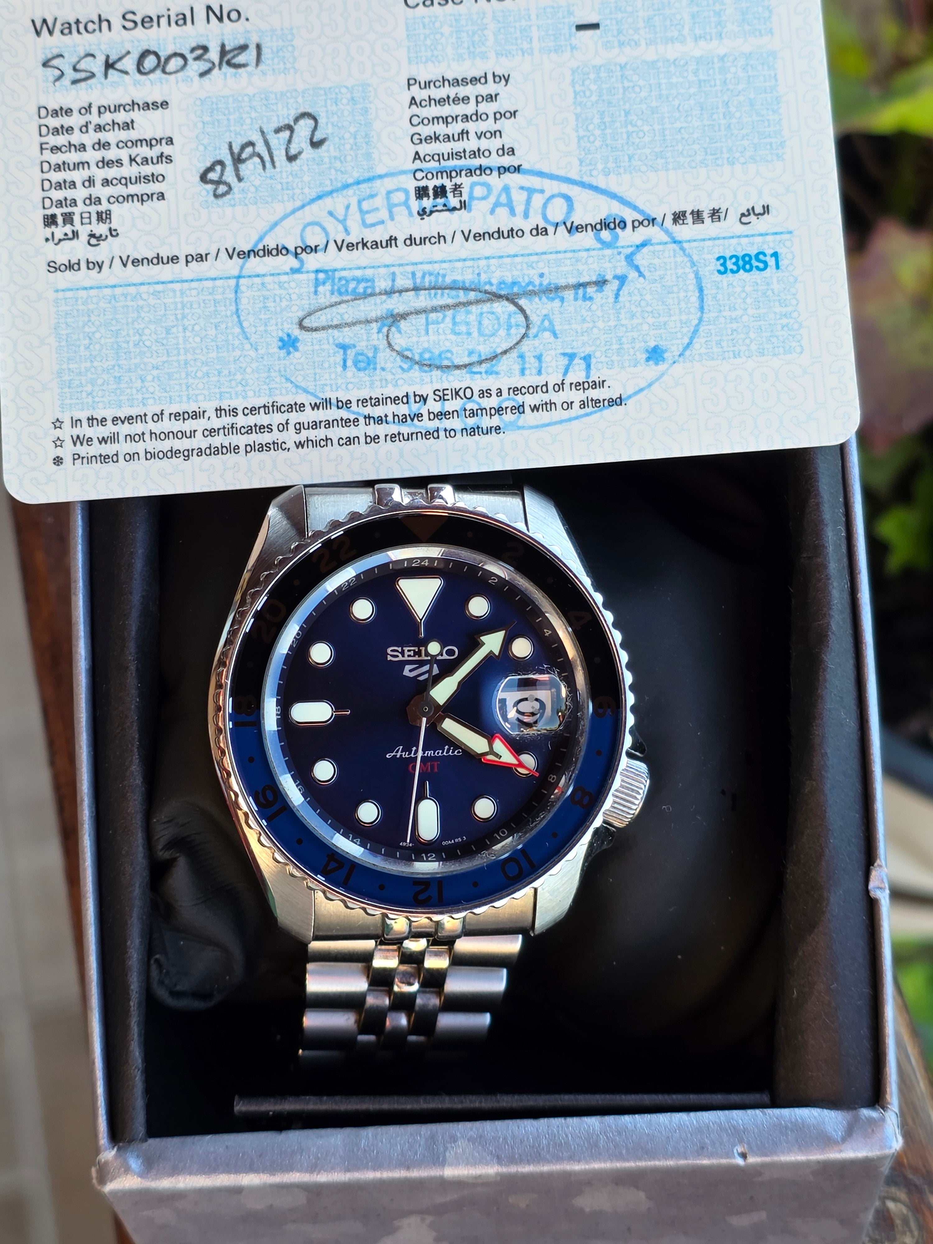 ⌚ Seiko 5 Sports GMT „Blueberry” (SSK003K1) – Pachet Complet