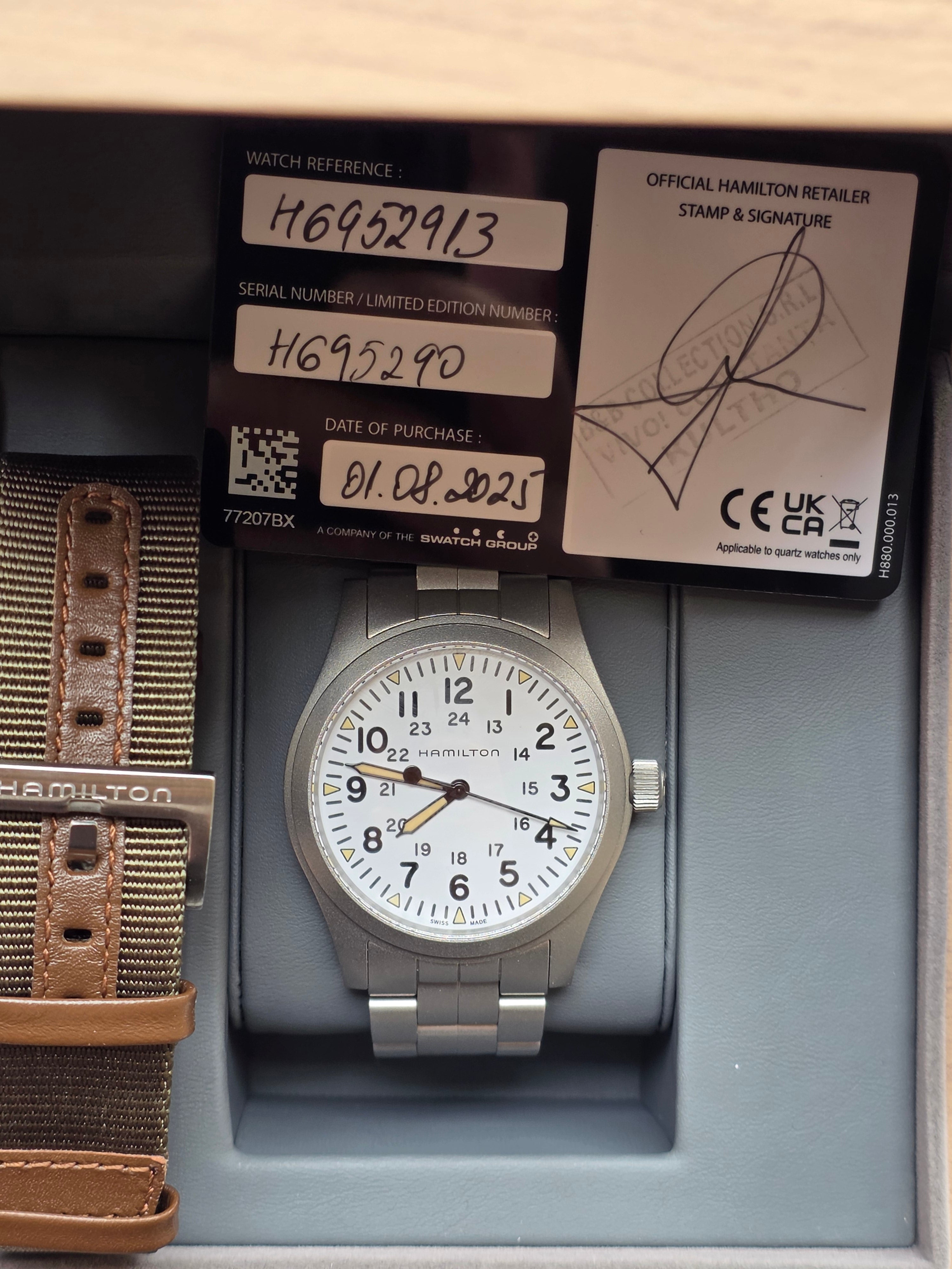 Ceas Hamilton Khaki Field Mechanical White Dial (H69439111 / H695290) - Pachet Complet, Garanție